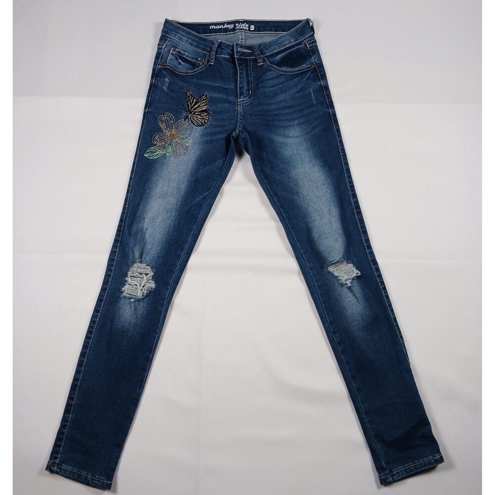 Monkey Ride Jeans Size 5 Embroidered Distressed Skinny